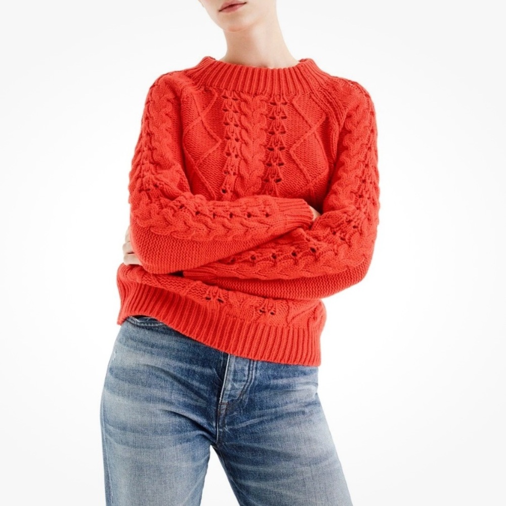 ♥️J. Crew Women's Orange Cable Knit Turtleneck Sweater